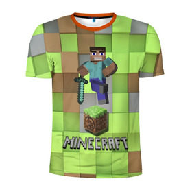 Мужская футболка 3D спортивная с принтом Minecraft в Екатеринбурге, 100% полиэстер с улучшенными характеристиками | приталенный силуэт, круглая горловина, широкие плечи, сужается к линии бедра | Тематика изображения на принте: майнкрафт