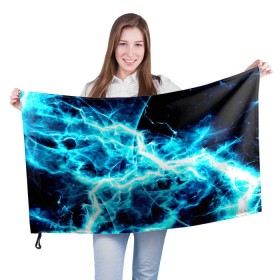 Флаг 3D с принтом energy в Екатеринбурге, 100% полиэстер | плотность ткани — 95 г/м2, размер — 67 х 109 см. Принт наносится с одной стороны | energy | молнии | синий | энергия