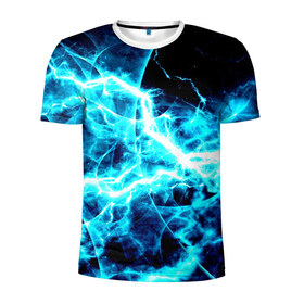 Мужская футболка 3D спортивная с принтом energy в Екатеринбурге, 100% полиэстер с улучшенными характеристиками | приталенный силуэт, круглая горловина, широкие плечи, сужается к линии бедра | energy | молнии | синий | энергия