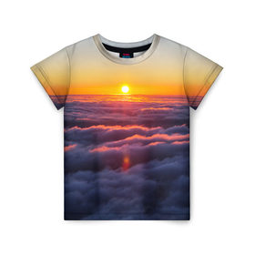 Детская футболка 3D с принтом Закат в Екатеринбурге, 100% гипоаллергенный полиэфир | прямой крой, круглый вырез горловины, длина до линии бедер, чуть спущенное плечо, ткань немного тянется | небо | облака | пейзаж | солнце