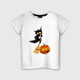 Детская футболка хлопок с принтом Хэллоуин в Екатеринбурге, 100% хлопок | круглый вырез горловины, полуприлегающий силуэт, длина до линии бедер | приведения | тыква | хэллоуин
