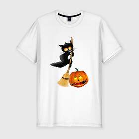 Мужская футболка премиум с принтом Хэллоуин в Екатеринбурге, 92% хлопок, 8% лайкра | приталенный силуэт, круглый вырез ворота, длина до линии бедра, короткий рукав | приведения | тыква | хэллоуин