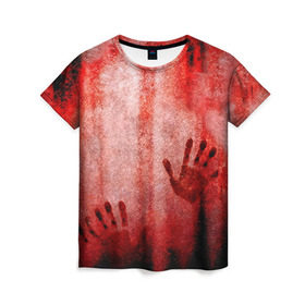 Женская футболка 3D с принтом Отпечатки 2 в Екатеринбурге, 100% полиэфир ( синтетическое хлопкоподобное полотно) | прямой крой, круглый вырез горловины, длина до линии бедер | halloween | helloween | кровь | ужас | хеллоин | хеллоуин | хелуин