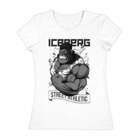 Женская футболка хлопок с принтом Gorilla | Iceberg в Екатеринбурге, 100% хлопок | прямой крой, круглый вырез горловины, длина до линии бедер, слегка спущенное плечо | 
