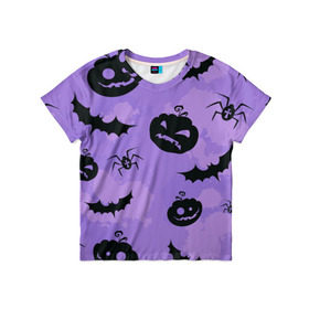 Детская футболка 3D с принтом Хэллоуин узор в Екатеринбурге, 100% гипоаллергенный полиэфир | прямой крой, круглый вырез горловины, длина до линии бедер, чуть спущенное плечо, ткань немного тянется | halloween | летучая мышь | паук | праздник | привидение | тыква | хэллоуин