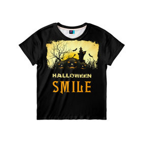 Детская футболка 3D с принтом Smile в Екатеринбурге, 100% гипоаллергенный полиэфир | прямой крой, круглый вырез горловины, длина до линии бедер, чуть спущенное плечо, ткань немного тянется | halloween | замок | летучая мышь | луна | праздник | привидение | тыква | хэллоуин