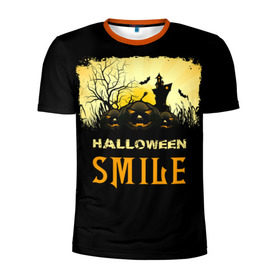 Мужская футболка 3D спортивная с принтом Smile в Екатеринбурге, 100% полиэстер с улучшенными характеристиками | приталенный силуэт, круглая горловина, широкие плечи, сужается к линии бедра | halloween | замок | летучая мышь | луна | праздник | привидение | тыква | хэллоуин