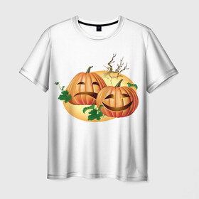 Мужская футболка 3D с принтом Happy Halloween в Екатеринбурге, 100% полиэфир | прямой крой, круглый вырез горловины, длина до линии бедер | 
