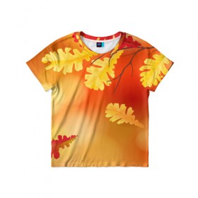 Детская футболка 3D с принтом Осень в Екатеринбурге, 100% гипоаллергенный полиэфир | прямой крой, круглый вырез горловины, длина до линии бедер, чуть спущенное плечо, ткань немного тянется | ветви | ветка | дерево | дуб | листок | листья | природа