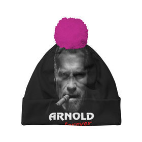 Шапка 3D c помпоном с принтом Arnold forever в Екатеринбурге, 100% полиэстер | универсальный размер, печать по всей поверхности изделия | Тематика изображения на принте: актёр | арнольд шварценеггер | боевик | звезда | киногерой | супергерой | терминатор