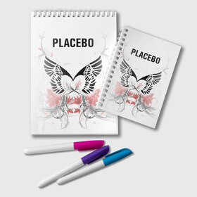 Блокнот с принтом Placebo в Екатеринбурге, 100% бумага | 48 листов, плотность листов — 60 г/м2, плотность картонной обложки — 250 г/м2. Листы скреплены удобной пружинной спиралью. Цвет линий — светло-серый
 | Тематика изображения на принте: lacebo |  брайан молко | альтернатива. | пласибо | плацебо | плэйсебо | плэсибо | рок