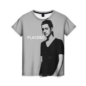 Женская футболка 3D с принтом Placebo в Екатеринбурге, 100% полиэфир ( синтетическое хлопкоподобное полотно) | прямой крой, круглый вырез горловины, длина до линии бедер | lacebo |  брайан молко | альтернатива. | пласибо | плацебо | плэйсебо | плэсибо | рок