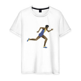 Мужская футболка хлопок с принтом Бегун 2 в Екатеринбурге, 100% хлопок | прямой крой, круглый вырез горловины, длина до линии бедер, слегка спущенное плечо. | атлетика | бег | бегун | геометрия | полигонал