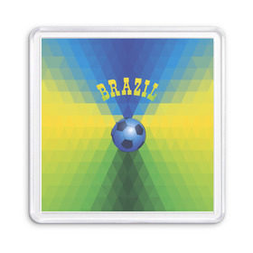 Магнит 55*55 с принтом Бразилия в Екатеринбурге, Пластик | Размер: 65*65 мм; Размер печати: 55*55 мм | Тематика изображения на принте: бразилия | геометрия | игра | кубок | мяч | полигональный | спорт | футбол