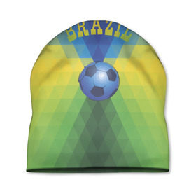 Шапка 3D с принтом Бразилия в Екатеринбурге, 100% полиэстер | универсальный размер, печать по всей поверхности изделия | бразилия | геометрия | игра | кубок | мяч | полигональный | спорт | футбол