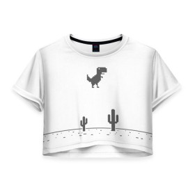 Женская футболка 3D укороченная с принтом T-rex game в Екатеринбурге, 100% полиэстер | круглая горловина, длина футболки до линии талии, рукава с отворотами | chrome | google | гугл | хром