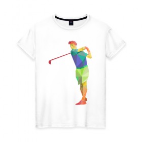 Женская футболка хлопок с принтом Гольфист в Екатеринбурге, 100% хлопок | прямой крой, круглый вырез горловины, длина до линии бедер, слегка спущенное плечо | геометрия | гольф | клюшка | мяч | полигонал