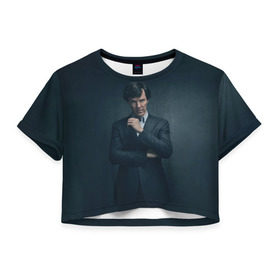 Женская футболка 3D укороченная с принтом Шерлок 2017 в Екатеринбурге, 100% полиэстер | круглая горловина, длина футболки до линии талии, рукава с отворотами | holmes | sherlock | бенедикт | камбербатч | холмс | шерлок
