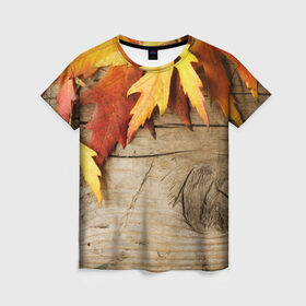 Женская футболка 3D с принтом Золотая осень в Екатеринбурге, 100% полиэфир ( синтетическое хлопкоподобное полотно) | прямой крой, круглый вырез горловины, длина до линии бедер | дерево | лист | листья | осень