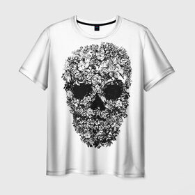 Мужская футболка 3D с принтом Череп в Екатеринбурге, 100% полиэфир | прямой крой, круглый вырез горловины, длина до линии бедер | скелет. скилет | ужас | хеллоуин | череп. кости | черепушка | черно белый
