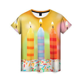 Женская футболка 3D с принтом Цвета радости в Екатеринбурге, 100% полиэфир ( синтетическое хлопкоподобное полотно) | прямой крой, круглый вырез горловины, длина до линии бедер | арт | новинки | огонь | подарок | радуга | яркие