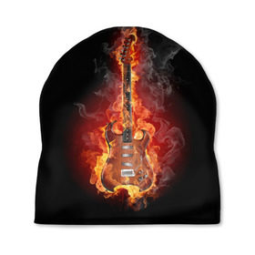 Шапка 3D с принтом Адская гитара в Екатеринбурге, 100% полиэстер | универсальный размер, печать по всей поверхности изделия | ад | арт | дым | музыка | новинки | огонь | пламя | популярные | энергия | яркие