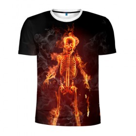 Мужская футболка 3D спортивная с принтом Пылающий скелет в Екатеринбурге, 100% полиэстер с улучшенными характеристиками | приталенный силуэт, круглая горловина, широкие плечи, сужается к линии бедра | огонь | пламя
