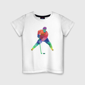 Детская футболка хлопок с принтом Хоккеист в Екатеринбурге, 100% хлопок | круглый вырез горловины, полуприлегающий силуэт, длина до линии бедер | геометрия | клюшка | полигонал | хл | хоккеист | шайба