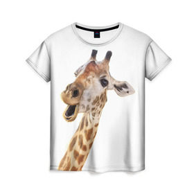 Женская футболка 3D с принтом Жираф VPPDGryphon в Екатеринбурге, 100% полиэфир ( синтетическое хлопкоподобное полотно) | прямой крой, круглый вырез горловины, длина до линии бедер | luxury | premium | vip | vppdgryphon | жираф | премиум | эксклюзив