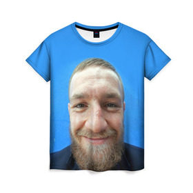Женская футболка 3D с принтом Mcgregor smile в Екатеринбурге, 100% полиэфир ( синтетическое хлопкоподобное полотно) | прямой крой, круглый вырез горловины, длина до линии бедер | conor | macgregor | макгрегор
