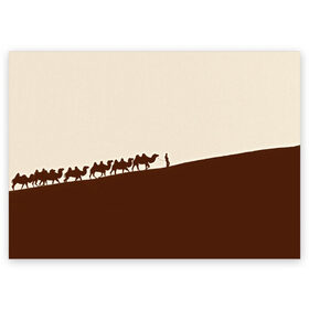 Поздравительная открытка с принтом Пустыня в Екатеринбурге, 100% бумага | плотность бумаги 280 г/м2, матовая, на обратной стороне линовка и место для марки
 | верблюды | коричневый