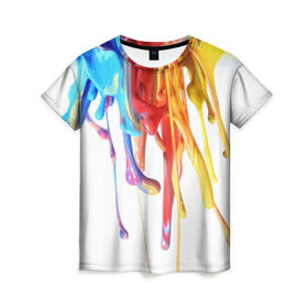 Женская футболка 3D с принтом Краска в Екатеринбурге, 100% полиэфир ( синтетическое хлопкоподобное полотно) | прямой крой, круглый вырез горловины, длина до линии бедер | luxury | premium | vip | краска | премиум | эксклюзив