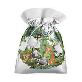 Подарочный 3D мешок с принтом Веселые джунгли в Екатеринбурге, 100% полиэстер | Размер: 29*39 см | Тематика изображения на принте: животные | зоо | новинки | пальма | парк | яркие