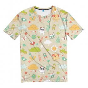 Мужская футболка 3D с принтом Детский узор в Екатеринбурге, 100% полиэфир | прямой крой, круглый вырез горловины, длина до линии бедер | бабочка | панда | паттерн | светлый | щенок