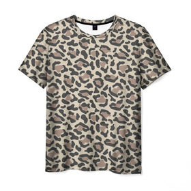 Мужская футболка 3D с принтом Шкура леопарда 3 в Екатеринбурге, 100% полиэфир | прямой крой, круглый вырез горловины, длина до линии бедер | Тематика изображения на принте: африка | дикие | животные | леопард