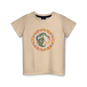 Детская футболка хлопок с принтом Китайский дракон в Екатеринбурге, 100% хлопок | круглый вырез горловины, полуприлегающий силуэт, длина до линии бедер | Тематика изображения на принте: восток | дракон | животные | тату | трайбл | фентези