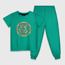 Детская пижама хлопок с принтом Китайский дракон в Екатеринбурге, 100% хлопок |  брюки и футболка прямого кроя, без карманов, на брюках мягкая резинка на поясе и по низу штанин
 | восток | дракон | животные | тату | трайбл | фентези