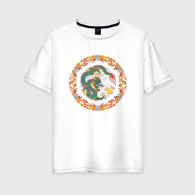 Женская футболка хлопок Oversize с принтом Китайский дракон в Екатеринбурге, 100% хлопок | свободный крой, круглый ворот, спущенный рукав, длина до линии бедер
 | восток | дракон | животные | тату | трайбл | фентези