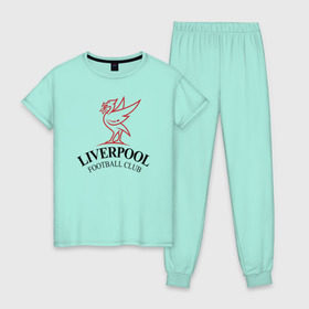 Женская пижама хлопок с принтом Liverpool в Екатеринбурге, 100% хлопок | брюки и футболка прямого кроя, без карманов, на брюках мягкая резинка на поясе и по низу штанин | leverpool | ливерпуль
