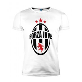 Мужская футболка премиум с принтом Forza Juventus в Екатеринбурге, 92% хлопок, 8% лайкра | приталенный силуэт, круглый вырез ворота, длина до линии бедра, короткий рукав | forza | juventus | футбол