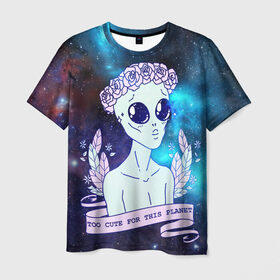 Мужская футболка 3D с принтом cute alien в Екатеринбурге, 100% полиэфир | прямой крой, круглый вырез горловины, длина до линии бедер | alien. нло | cosmos | cute | sky | tmblr | tumbler | инопланетянин | космос | мило