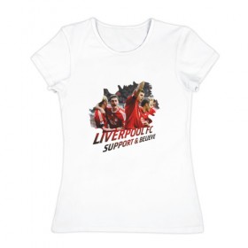 Женская футболка хлопок с принтом Liverpool в Екатеринбурге, 100% хлопок | прямой крой, круглый вырез горловины, длина до линии бедер, слегка спущенное плечо | 