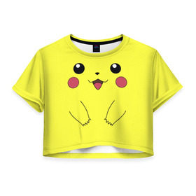 Женская футболка 3D укороченная с принтом Пикачу в Екатеринбурге, 100% полиэстер | круглая горловина, длина футболки до линии талии, рукава с отворотами | pokemon | pokemon go | анимэ | пикачу | покемон гоу | покемоны
