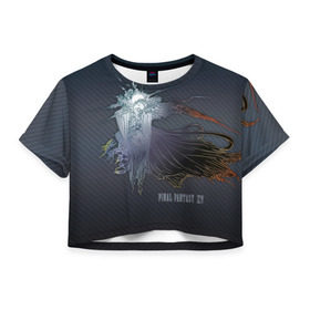 Женская футболка 3D укороченная с принтом Final Fantasy XV в Екатеринбурге, 100% полиэстер | круглая горловина, длина футболки до линии талии, рукава с отворотами | Тематика изображения на принте: final fantasy