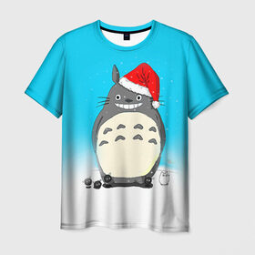 Мужская футболка 3D с принтом Тоторо под снегом в Екатеринбурге, 100% полиэфир | прямой крой, круглый вырез горловины, длина до линии бедер | totoro | аниме | новогодние аниме | новый год | рождественские аниме | тоторо
