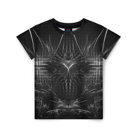 Детская футболка 3D с принтом Узор на черном в Екатеринбурге, 100% гипоаллергенный полиэфир | прямой крой, круглый вырез горловины, длина до линии бедер, чуть спущенное плечо, ткань немного тянется | Тематика изображения на принте: абстракция | линии | объем | стиль | узор | цвет | черный