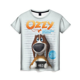 Женская футболка 3D с принтом Ozzy в Екатеринбурге, 100% полиэфир ( синтетическое хлопкоподобное полотно) | прямой крой, круглый вырез горловины, длина до линии бедер | Тематика изображения на принте: dog | fast furry | бигль | большой собачий побег | мартин | мультфильм | оззи | побег | свободу разношерстным | собака