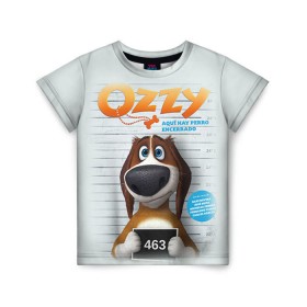 Детская футболка 3D с принтом Ozzy в Екатеринбурге, 100% гипоаллергенный полиэфир | прямой крой, круглый вырез горловины, длина до линии бедер, чуть спущенное плечо, ткань немного тянется | dog | fast furry | бигль | большой собачий побег | мартин | мультфильм | оззи | побег | свободу разношерстным | собака