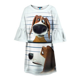 Детское платье 3D с принтом Разыскивается пёс в Екатеринбурге, 100% полиэстер | прямой силуэт, чуть расширенный к низу. Круглая горловина, на рукавах — воланы | dog | fast furry | бигль | большой собачий побег | мартин | мультфильм | оззи | побег | свободу разношерстным | собака