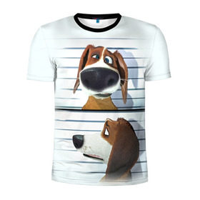 Мужская футболка 3D спортивная с принтом Разыскивается пёс в Екатеринбурге, 100% полиэстер с улучшенными характеристиками | приталенный силуэт, круглая горловина, широкие плечи, сужается к линии бедра | Тематика изображения на принте: dog | fast furry | бигль | большой собачий побег | мартин | мультфильм | оззи | побег | свободу разношерстным | собака